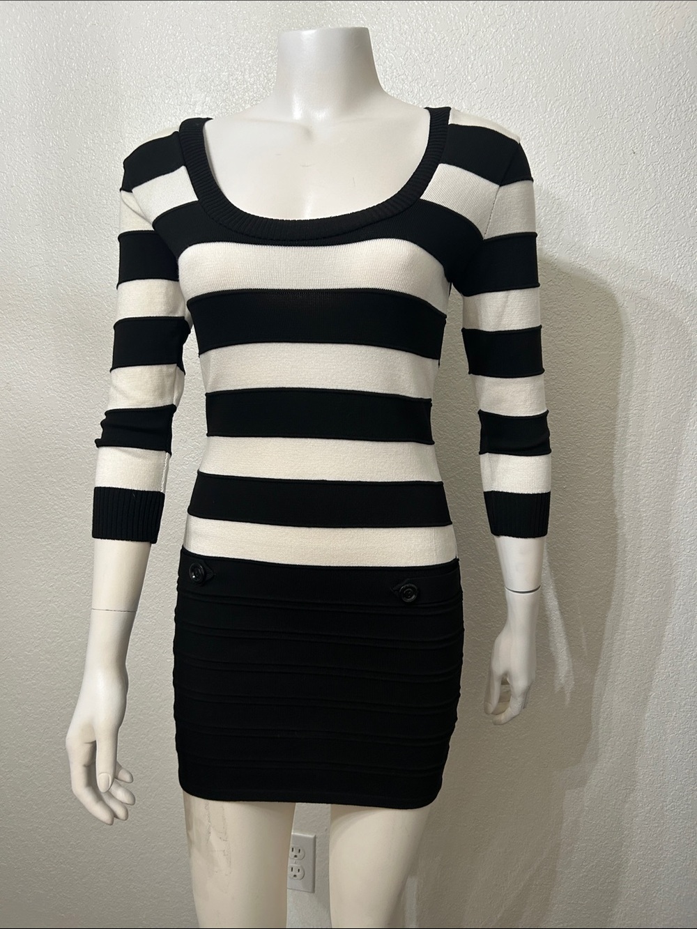 Moa Black and White Striped Knit Bodycon Dress NWOT